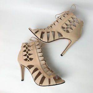 Anthropologie Klub nico cream lace up heels peep toe 9